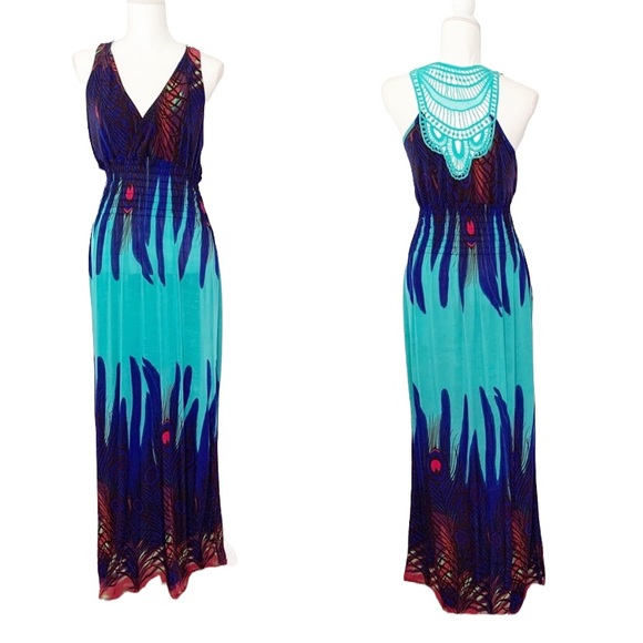 Dresses & Skirts - Multi color Peacock print Maxi Dress Size XXL